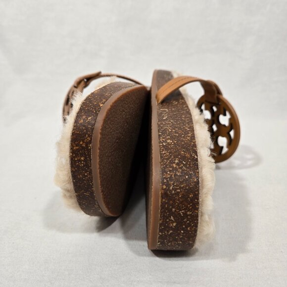 TORY BURCH Caramel MILLER CLOUD Shearling Leather Thong Slip-On Sandal Size 9.5M - Picture 13 of 17